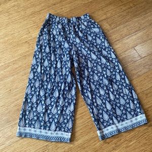 Garnet Hill | Organic Cotton High Rise Wide Leg Crop Pants Navy Blue | 6